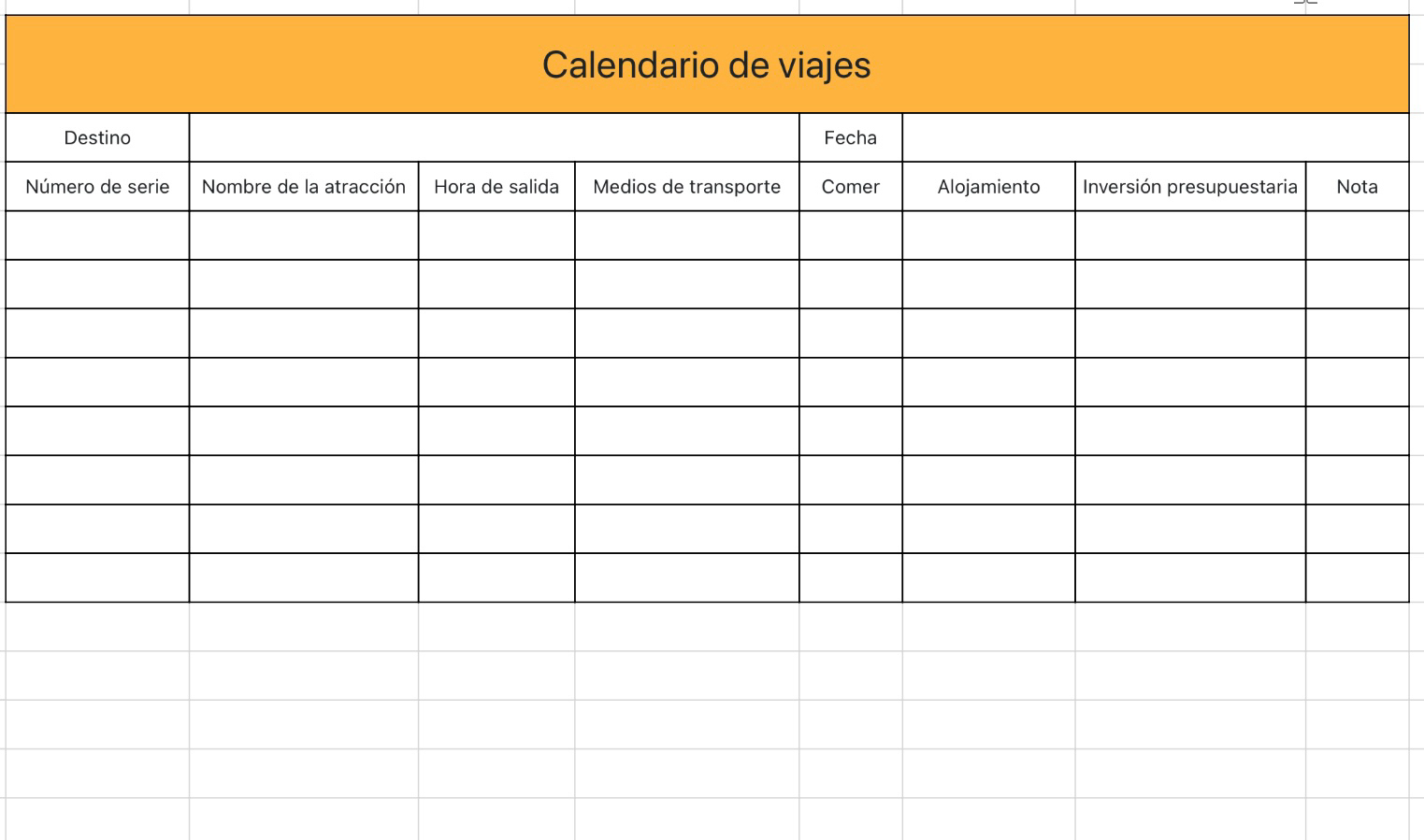 Calendario de viajes